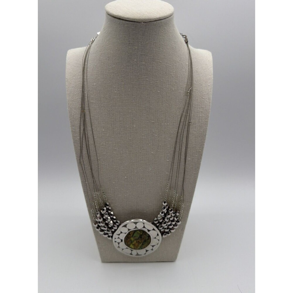 Lane Bryant Multi Strand Necklace Silver Tone Beaded Statement Pendant